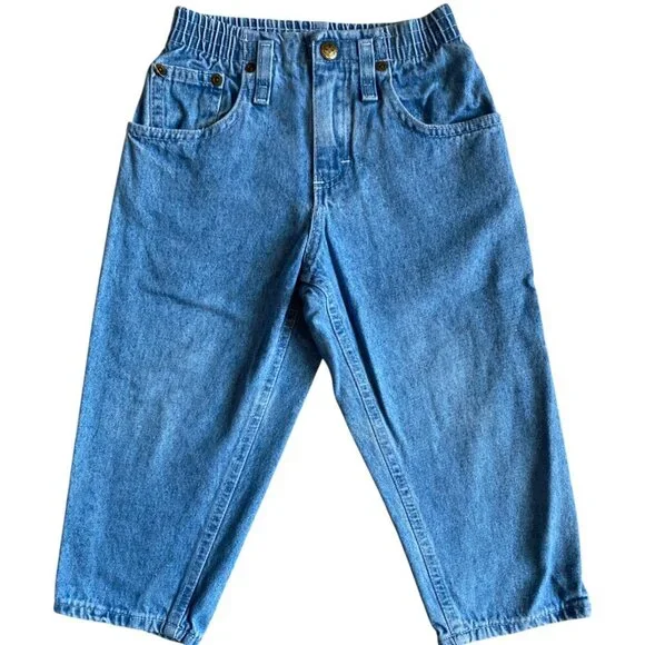 Vintage OshKosh B'Gosh Pink Label Blue Denim Elastic Waist Jeans Approx Size 3T - Picture 1 of 5